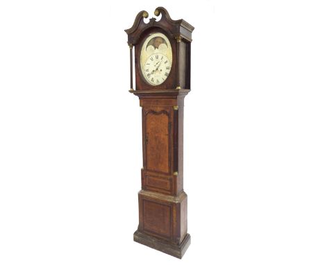 Oak and mahogany eight day longcase clock, the 19" x 15" painted oval dial signed C. Nicholas, Birmingham, with subsidiary se