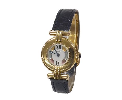 Cartier Vermeil Colisee silver-gilt lady's wristwatch, ref. 590002, no. 126102, the white dial with Roman twelve and six and 