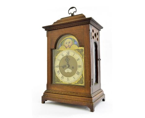 Mahogany double fusee bracket clock, the 8" brass arched dial signed Peter Bennett S & Grace over the moon phase arch, with s