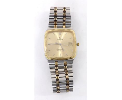 Omega Seamaster Quartz bi-colour gentleman's bracelet watch, circa 1984, ref. 1960241 / 3960937, case no. 1420, square champa