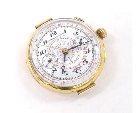 Universal Watch Extra 18ct telemetre single button chronograph gentleman's wristwatch, circa 1930s, signed white enamel dial 