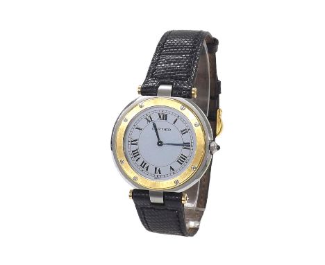 Cartier Santos Ronde stainless steel and gold mid-size wristwatch, case no. 8191221670, circular white dial with Roman numera