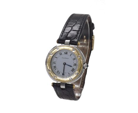 Cartier Santos Ronde stainless steel and gold lady's wristwatch, circular white dial with Roman numerals, outer minute track 