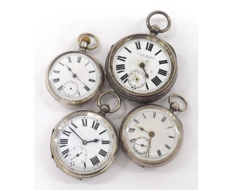 Three silver lever engine turned pocket watches; together with a Chasseral silver (0.800) lever pocket watch (4)