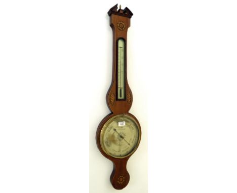 19th century mahogany wheel barometer/thermometer, the 8" silvered dial surmounted by the thermometer signed Barnasconetti, L