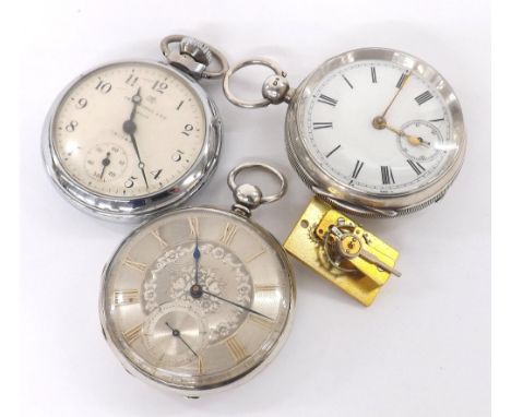 Silver engine turned lever pocket watch, Birmingham 1898; with another silver pocket watch, Ingersoll Triumph pocket watch an