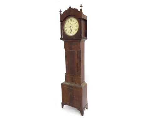 Mahogany eight day longcase clock, the 13" circular dial indistinctly signed ..., Bristol, the case with short door and the h