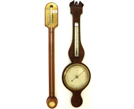 Contemporary mahogany stick barometer signed James & Son, Dover; also an inlaid banjo barometer/thermometer (2)