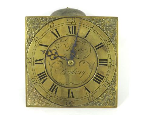 Thirty hour longcase clock movement, the 10" square brass dial signed W. Drury, Banbury to the foliate engraved centre enclos