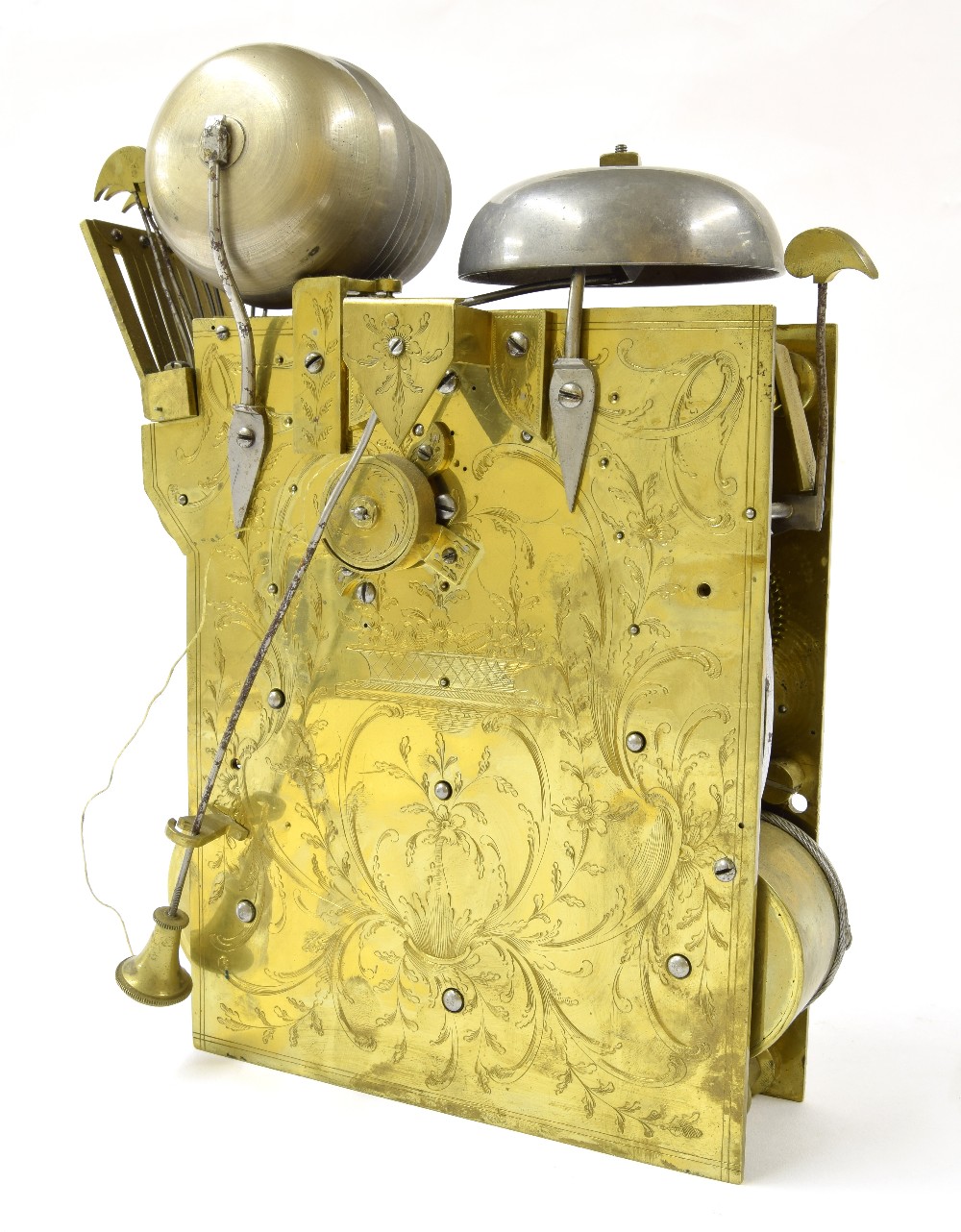 Good English triple fusee verge bracket clock movement, playing on a