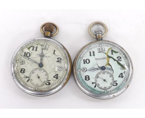 Jaeger-LeCoultre WWII British Air Ministry issue Observer's nickel cased lever pocket watch, signed gilt frosted movement, ca