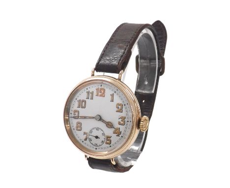 WWI period Borgel cased 9ct wire-lug gentleman's wristwatch, the white dial with luminous Arabic numerals, inset hands and su