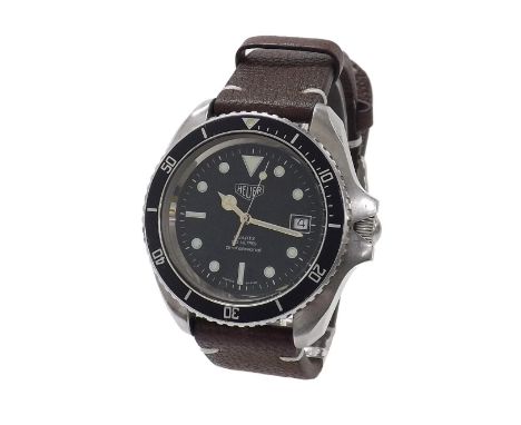Heuer Diver quartz 200m Professional stainless steel gentleman's wristwatch, ref. 980.006, no. 2486, rotating bezel, the blac