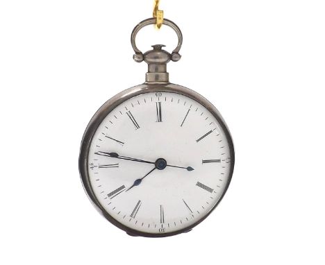 Chinese duplex pocket watch, with a decorative engraved movement and batwing balance, the dial with Roman numerals and beat c