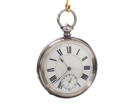 Victorian silver lever pocket watch, Birmingham 1884, unsigned three-quarter plate movement, the dial with Roman numerals and