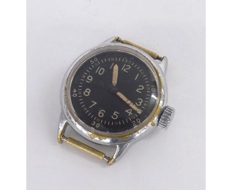 Waltham U.S. Navy issue mid-size stainless steel gentleman's wristwatch, circa 1943, circular black dial with Arabic numerals