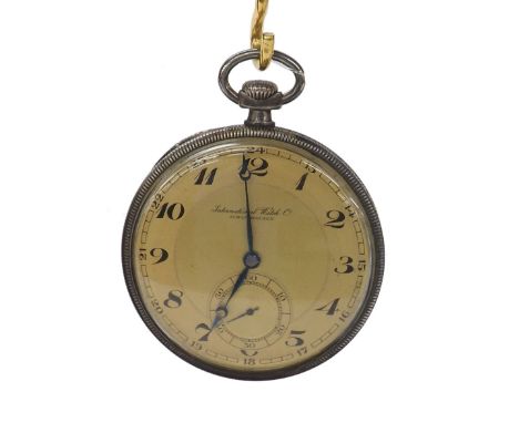 International Watch Co. (IWC) silver pocket watch, gilt frosted lever bar movement, no. 904642, signed gilt dial with Arabic 