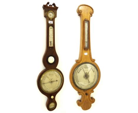 Scottish mahogany five glass banjo barometer signed N Riva, Glasgow, the 8" principal silvered dial within a shaped case with