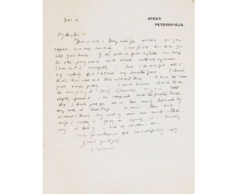 Thomas (Edward, poet and writer, 1878-1917) 3 Autograph Letters signed to Clement H. Whitby, on the publication of his books 