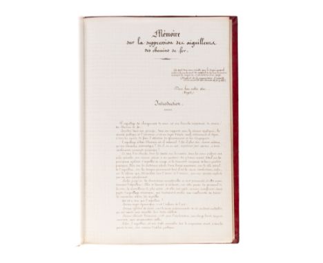 Prou (Victor, engineer, ?1831-84) A Sa Majesté l'Empereur. Mémoire sur la suppression des Aiguilleurs des Chemins de Fer, man