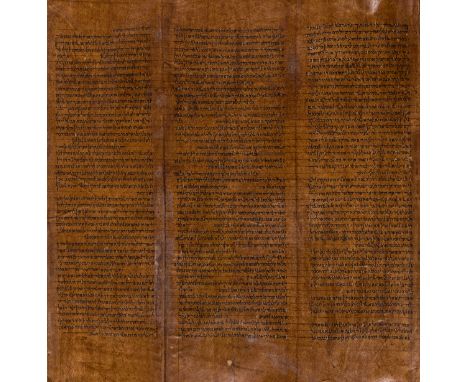 Hebraica.- Torah Scroll, manuscript scroll in Hebrew, on vellum, numerous membranes sewn together, some membranes cut down at
