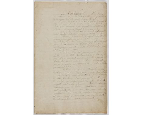 Senegal.- [Account of a mission to Senegal], manuscript in French, 20pp., browned, unbound, folio, [1820].⁂ A detailed descri