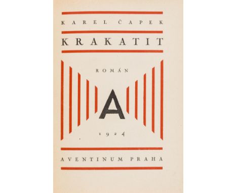 Čapek (Karel) Krakatit, first edition, title in red and black, light toning to margins, contemporary half cloth, gilt, small 