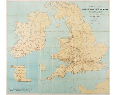 Great Western Railway. Map of the Great Western Railway of England and its connections to the British Isles, large folding co