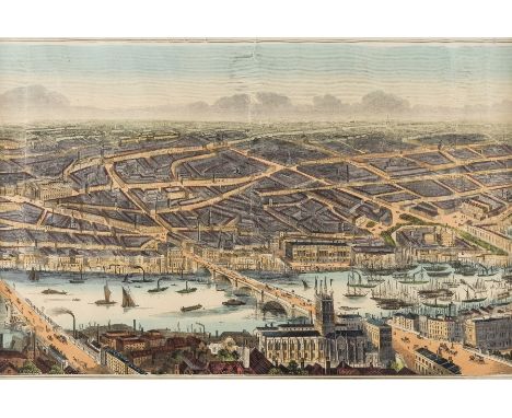 London.- Illustrated London News (The) Panorama of London and the River Thames, bird's-eye view showing from Vauxhall Bridge 