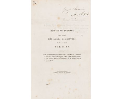 Rennie (George).- House of Commons. Minutes of Evidence taken before the Lords Committees..."An Act for making and maintainin