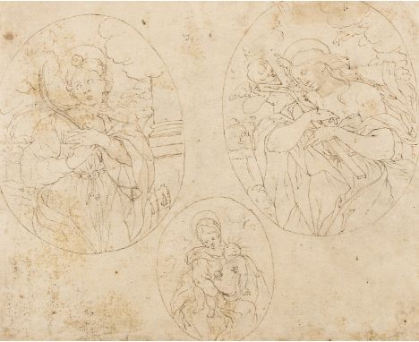 Roman School (16th century or later) Saint Catherine of Alexandria, The Penitent Magdalene, and Virgin and Child in ovals, pe