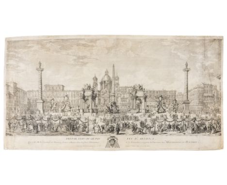 Fireworks.- Cochin the Younger (Charles Nicolas, 1715-1790) Préparatifs du grand feu d'artifice... after Giovanni Paolo Pani