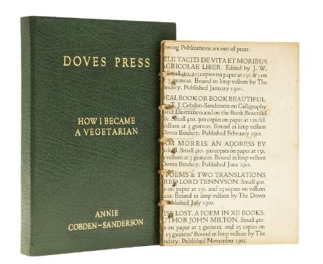 Doves Press.- Cobden-Sanderson (Annie) How I became a Vegetarian, first edition, one of a small number of copies printed for 