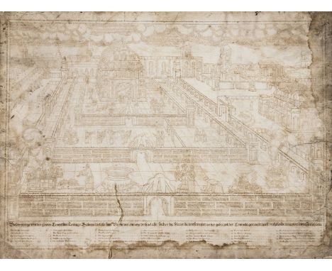 Calligram.- Jerusalem.- Anonymous (probably late 18th early 19th century) [Dutch manuscript calligram depicting Solomon's Tem