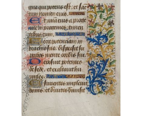 French Workshop.- Single leaf from an illuminated Book of Hours, manuscript in Latin, on vellum, single column, 13 lines, in 