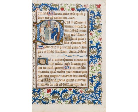 Workshop of Willem Vrelant (of Bruges, active 1454-81) Single leaf from an illuminated Book of Hours with historiated initial