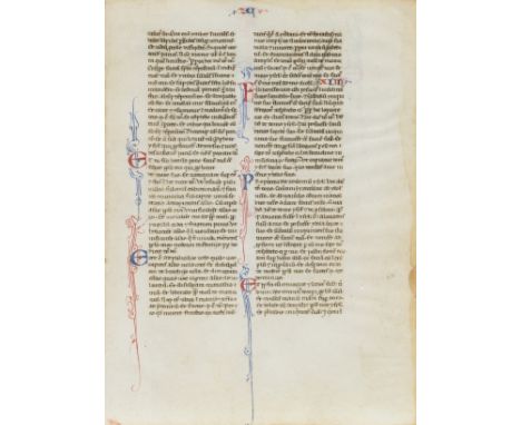 Bible, Old Testament. Single leaf from the Book of Ezekiel, illuminated manuscript in Latin, on vellum, in a very small gothi