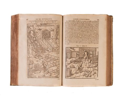 Agricola (Georgius) De re metallica libri XII, fourth Latin edition, woodcut title-vignette, 2 folding plates and c.270 illus