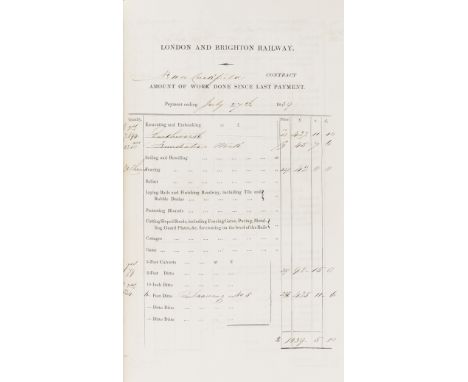 London and Brighton Railway. Monthly Account of Work on the London &amp; Brighton Railway, volume of printed tabulated forms 