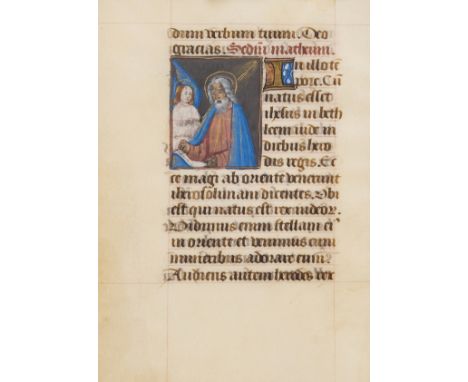 Rouen Workshop.- Single leaf from an illuminated Book of Hours with a miniature depicting Saint Matthew, manuscript in Latin,