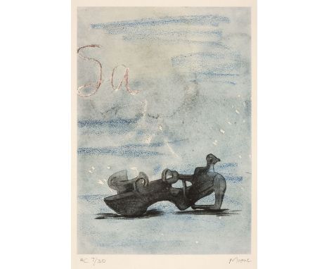Moore (Henry, 1898-1986). Homage to Sacheverell Sitwell, 1979, lithograph over a reproduction in colour of a drawing by Moore