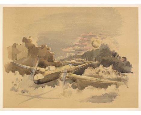Nash (Paul, 1889-1946). Moonlight voyage, Hampden flying above the clouds (Flying against Germany), London: Curwen Press, pub