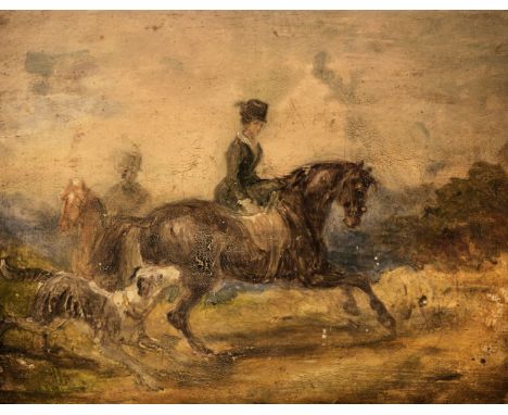 Attributed to Allan (William, 1782-1850). Sketch of Augusta M. Melville, oil on wood panel, depicting a lady riding side-sadd