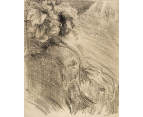 Belleroche (Albert de, 1864-1944). Daydream, lithograph, depicting a woman in profile with her head tilted to the right, wear