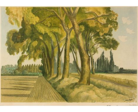 Nash (John, 1893-1977). The Avenue, colour lithograph, depicting a landscape, a line of trees acting as a boundary between a 