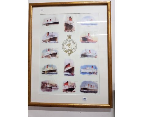 LARGE FRAMED CUNARD SHIPPING PRINT