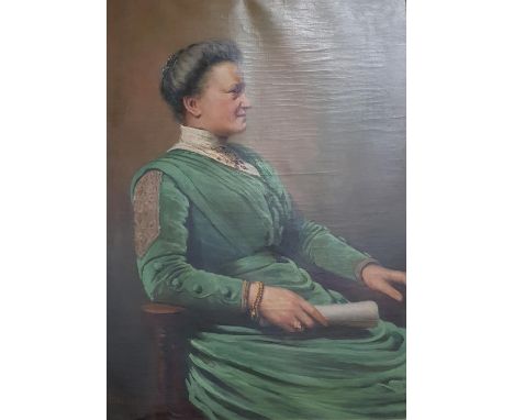 LARGE PORTRAIT PAINTING OF A WOMAN 43''X33'' GEORGE FREDERICK HARRIS (1856-1924)WELSH