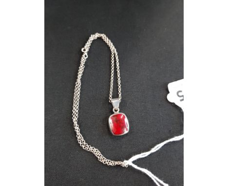 SILVER RED ONYX PENDANT ON SILVER CHAIN