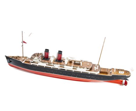 A large scale un-named model of a British 'Empress' style twin funnel Liner, wood construction, black and red hull, deck deta