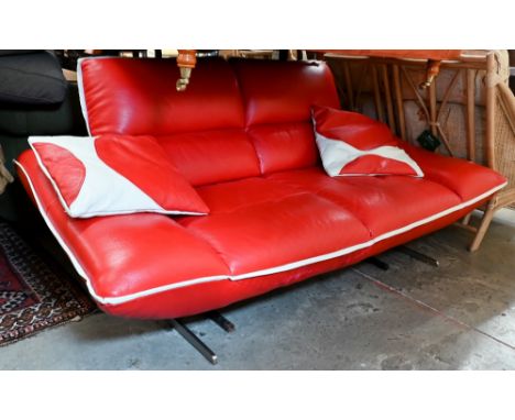 Nicoletti Salotti, a Post-Modern Italian design red and white leather sofa, with two scatter cushions, circa 1990s 